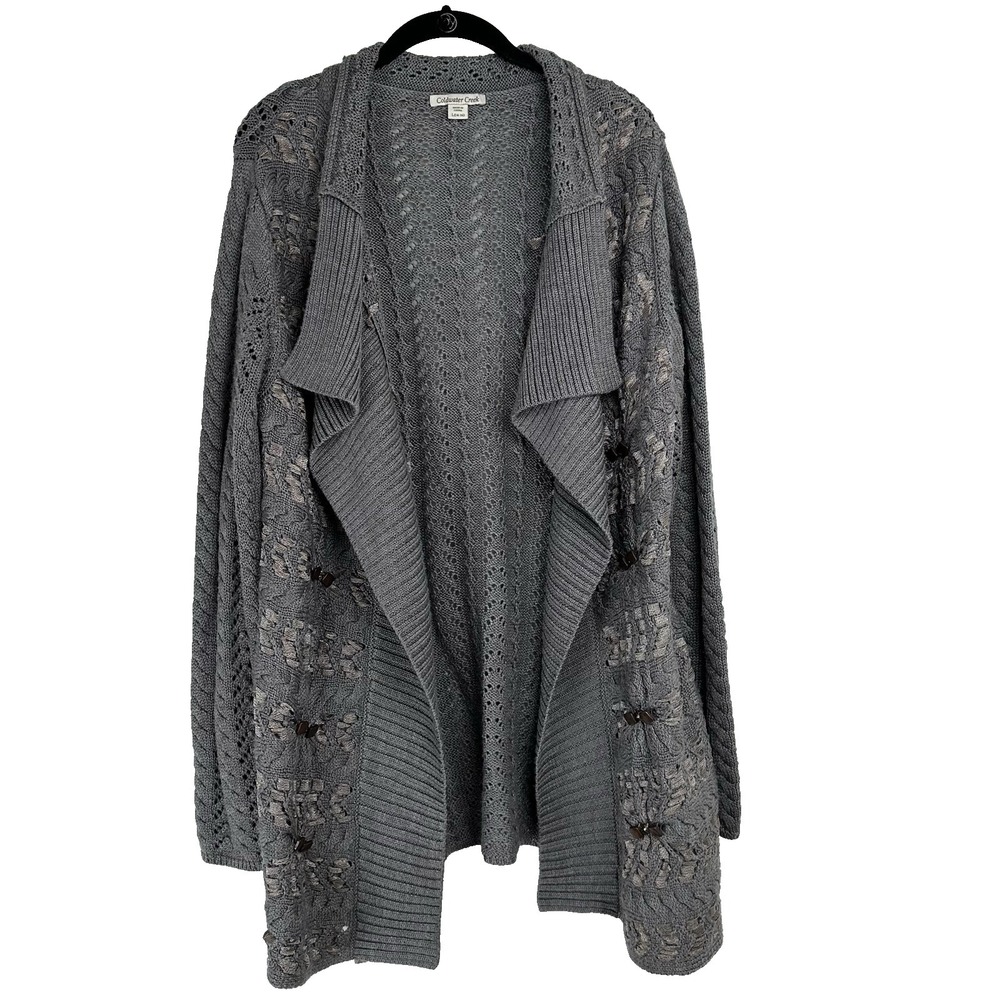 Coldwater Creek Open Waterfall Cardigan Size Large Gray Wool Blend Longline